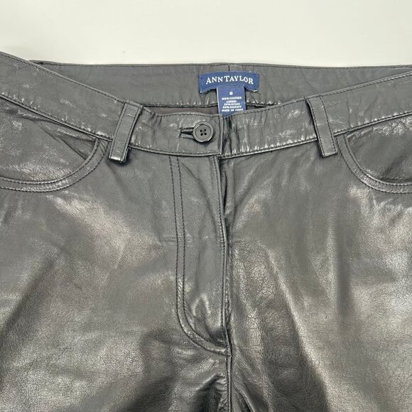 Ann Taylor Black Mid-Rise Leather Bootcut Pants | Size 6 - Picture 6 of 10